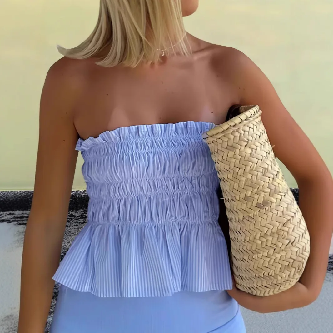 Traje Casual a Rayas de Verano para Mujer, orts Arrugados, Conjunto Moderno, orme para Estudiantes, Ropa de Trabajo