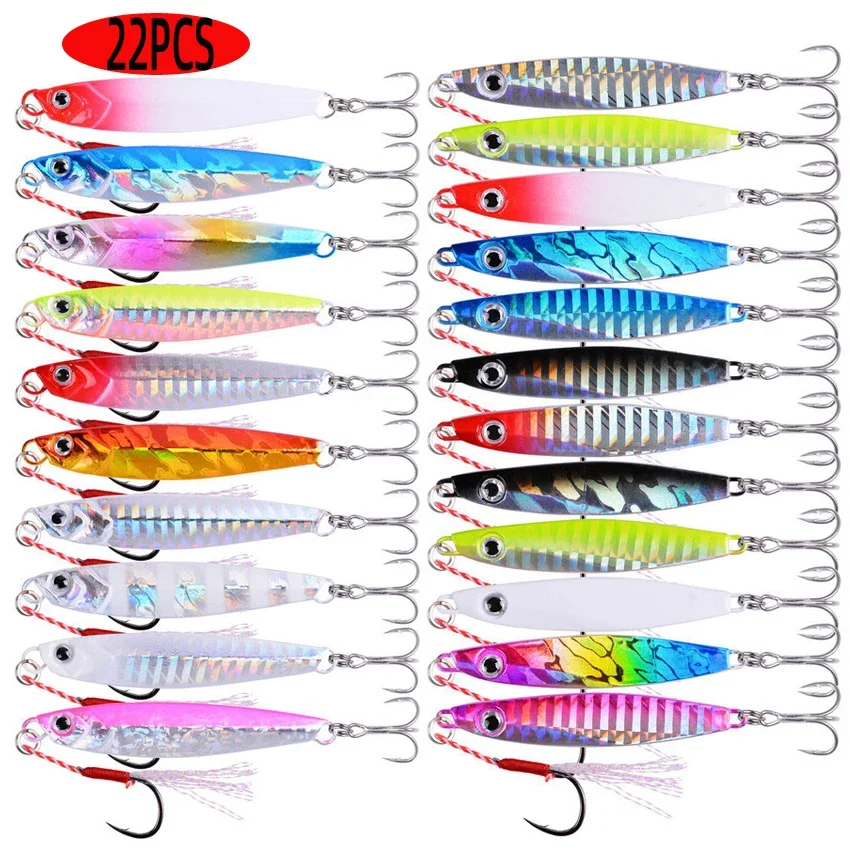 22PCS Metal Spoon Jigs Carp Fishing Lures Set 40g 30g 20g 17g 10g 7g  Crankbait Jig Spoons Wobbler Bait Sea Fishing Lures Pesca