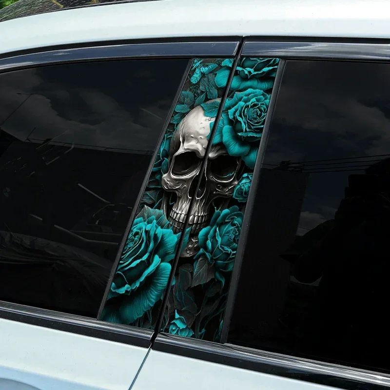 

1PC/2PCS Turquoise Skull Car Stickers Auto B Pillar Waterproof Center Column Decoration Cover Scratches DIY Doors Pillar Decals