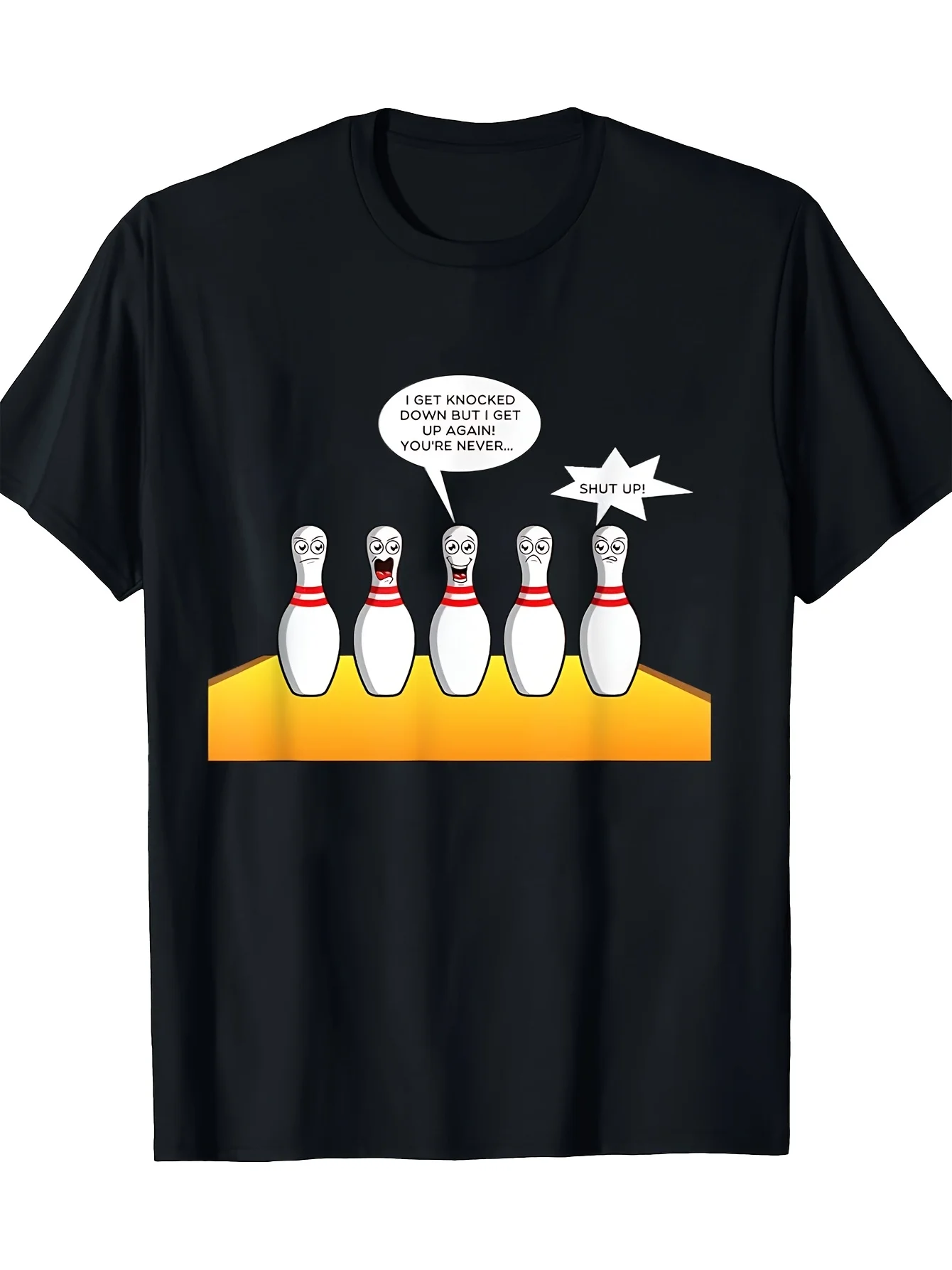 Retro Bowling Pattern T-Shirt with a Round Neck And Short Sleeves, Featuring Heat Transfer Prints for Men - Perfect for Casual W