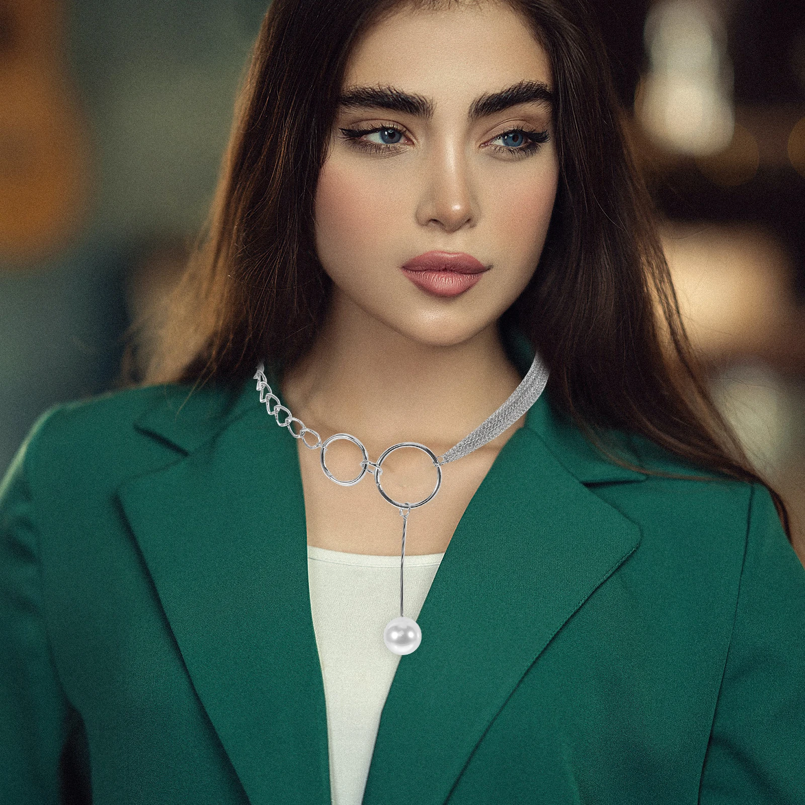 

-in Pendant Necklace Fashionable Chunky Chain Clavicle Multiple Choker Necklaces for Women Layered