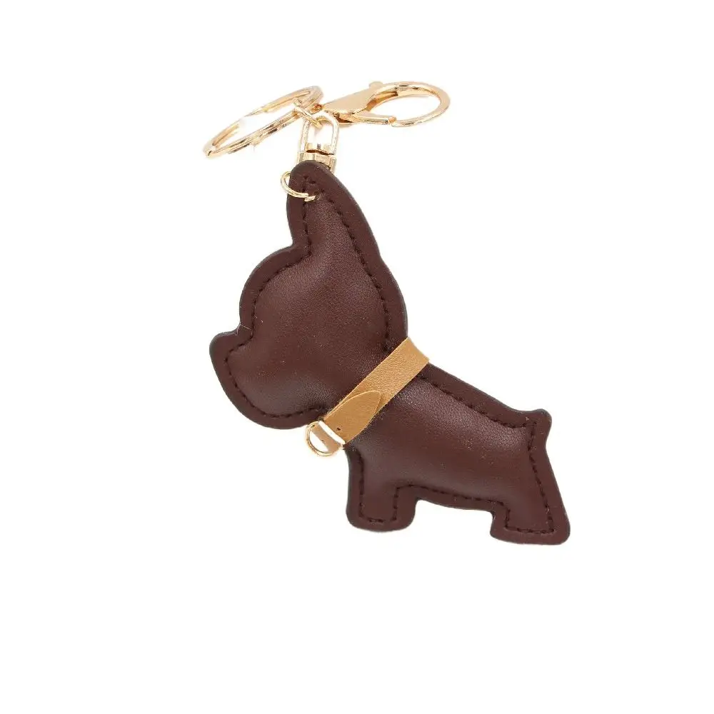 Cute Puppy Bulldog Keychain Car Keyring PU Leather Animal Dog Bulldog Bag Pendant Fashion Cartoon PU Leather Dog Hanger Women