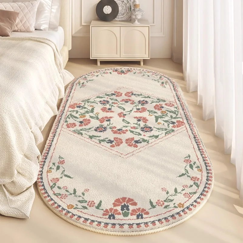 

French Light Luxury Runner Rug Elegant Floral Print Bedroom Bedside Carpet Fashion Art Home Decoration Coffee Table Sofa Mats 러그