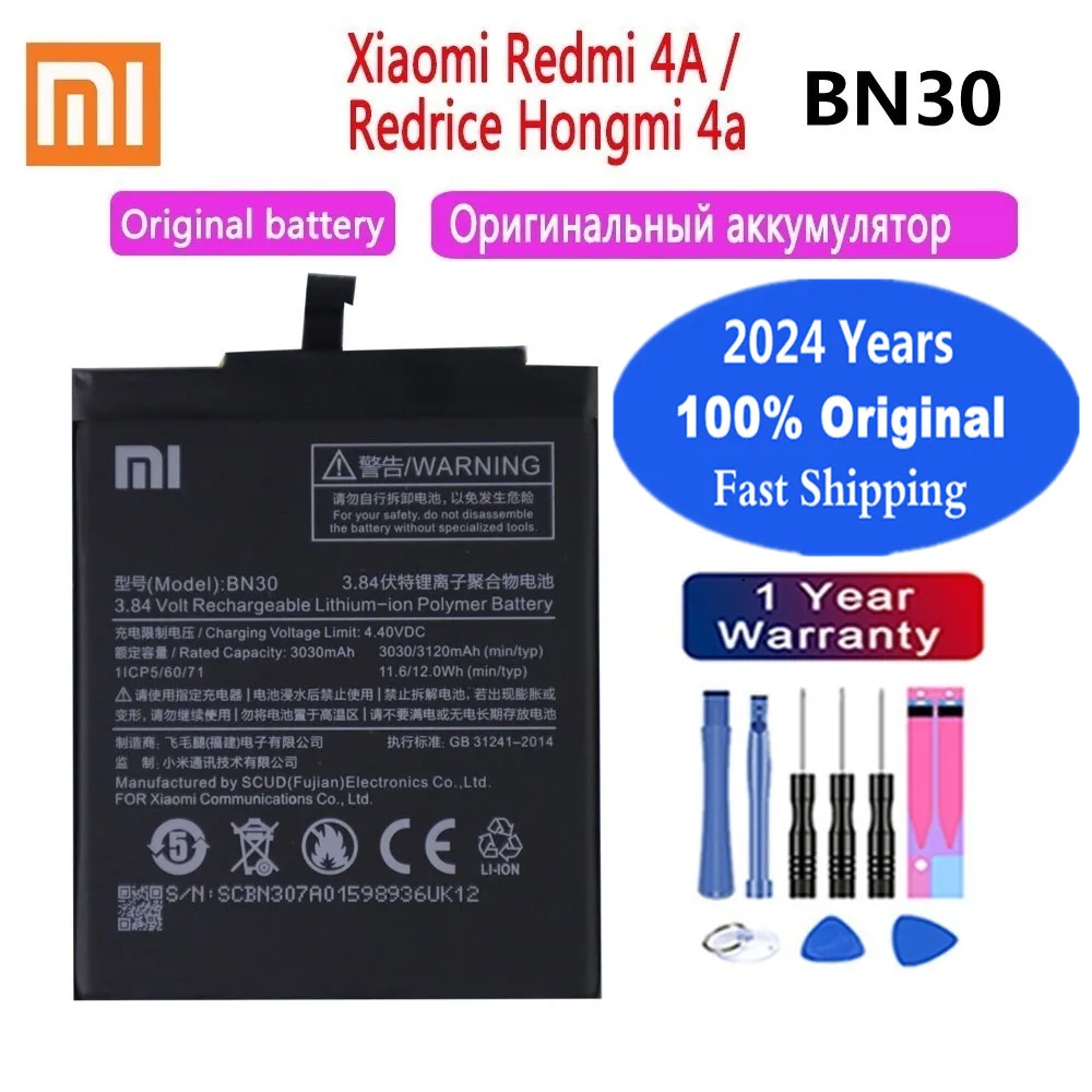 

2024 Years 100% Xiao Mi Original Phone Battery BN30 For Xiaomi Redmi 4A Redrice Hongmi 4A Phone Battery Bateria + Tools