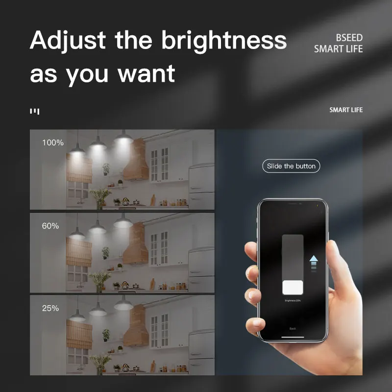 BSEED Wifi Ściemniacz Przełączniki APP Control Led Smart Dimmer Series White Glass Panel Support Tuya Google Smart Life Dimmable LED