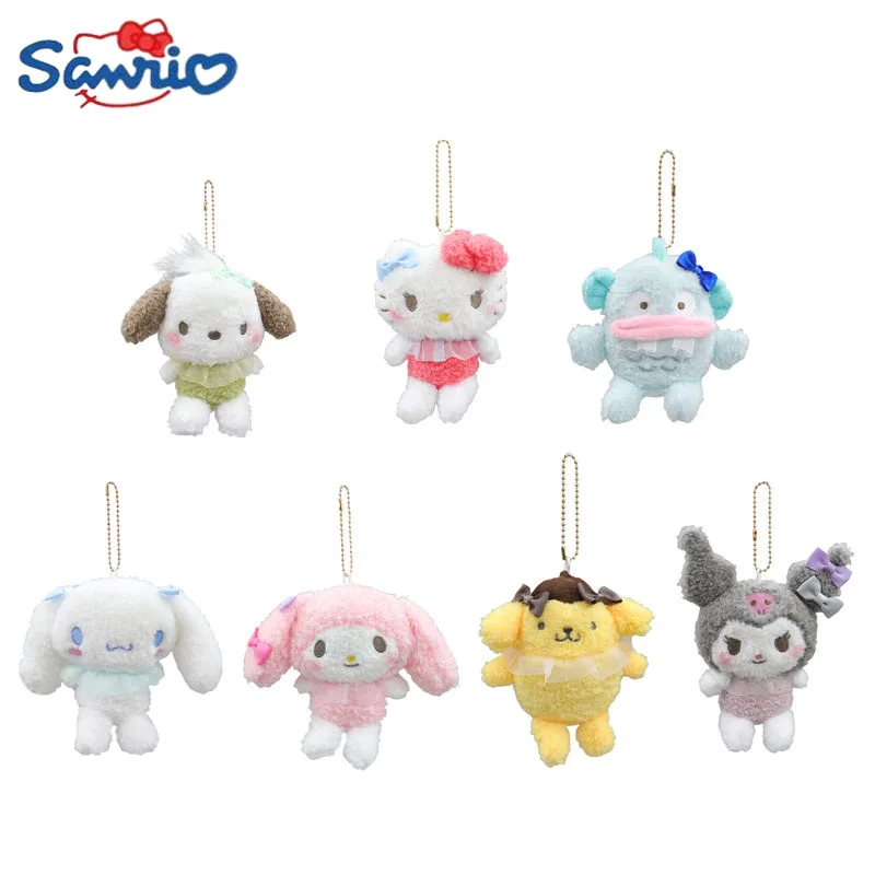 Kawaii Sanrio Kuromi Plush Toys Keychain Anime Kuromi Cinnamoroll My Melody Children Plushie Pochacco Pompom Purin Keyring Gifts