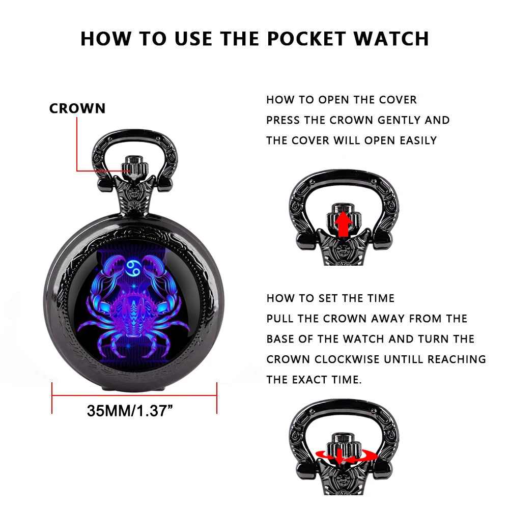 [Cancer Guardian] Glass patch quartz pocket watch - Cancer design, rich in emotion, suitable for both gift giving and personal u