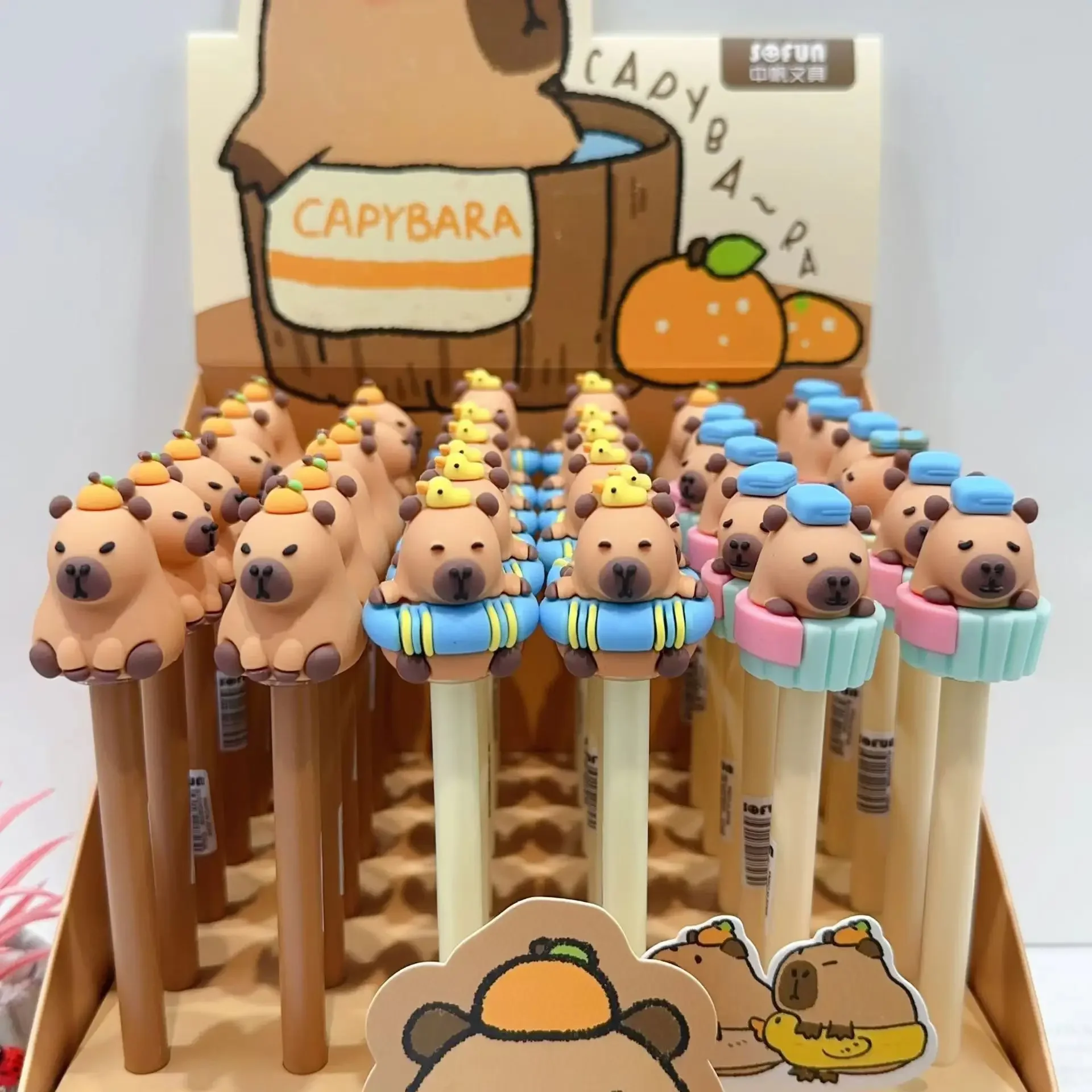 Capybara-Bolígrafo de dibujos animados para estudiantes, bonito bolígrafo neutro negro de 0,5mm, suministros de oficina para premios de aprendizaje, regalo escolar, 3 piezas