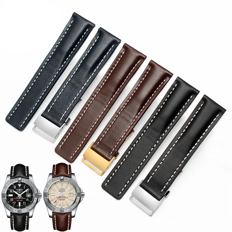For Breitling Watch Strap Aviation Timing Cross Ocean Avenger Challenger Culture Cowhide Men's Watch Band 22mm 24mm