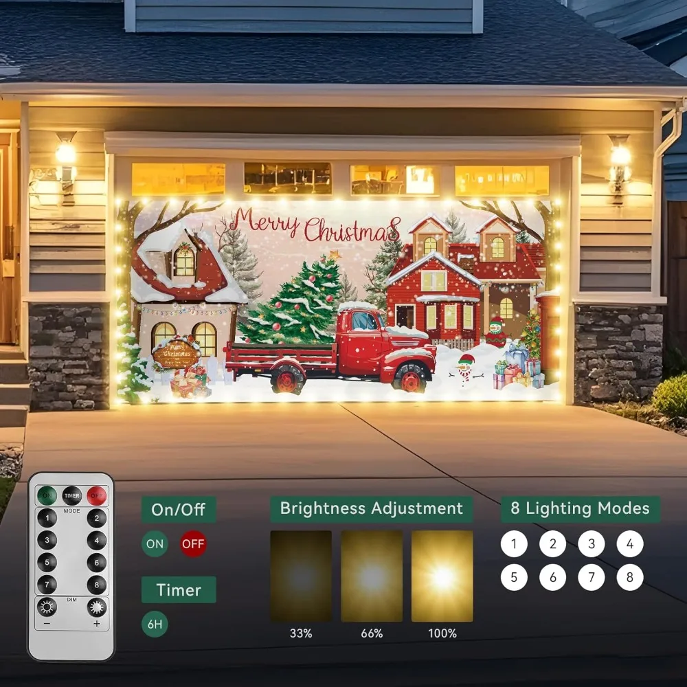 

7x16ft Double Garage Door Christmas Decorations, 2024 Christmas Banner, Large Xmas Garage Door Cover, Festive Party Supplies