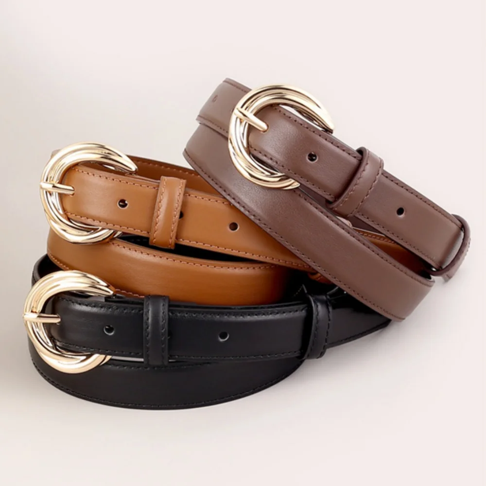 เข็มขัดหนังแท้สำหรับผู้หญิง, ตกแต่งเข็มขัดสานเข็มขัดแฟชั่นหัวเข็มขัดห่วงหมุดเข็มขัดนุ่มหรูหราสำหรับผู้หญิงกางเกงยีนส์