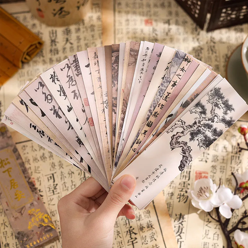 30 Pcs/pack Vintage Paper Bookmarks Chinese Calligraphy Themed Book Marks for Book Lovers Vintage Aesthetic Bookmark for Student