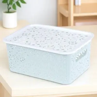 

Stackable Storage Baskets Underwear Box Plastic Container Hollow Out Design Closet Bin Handles Pp Material Blue Lids Included