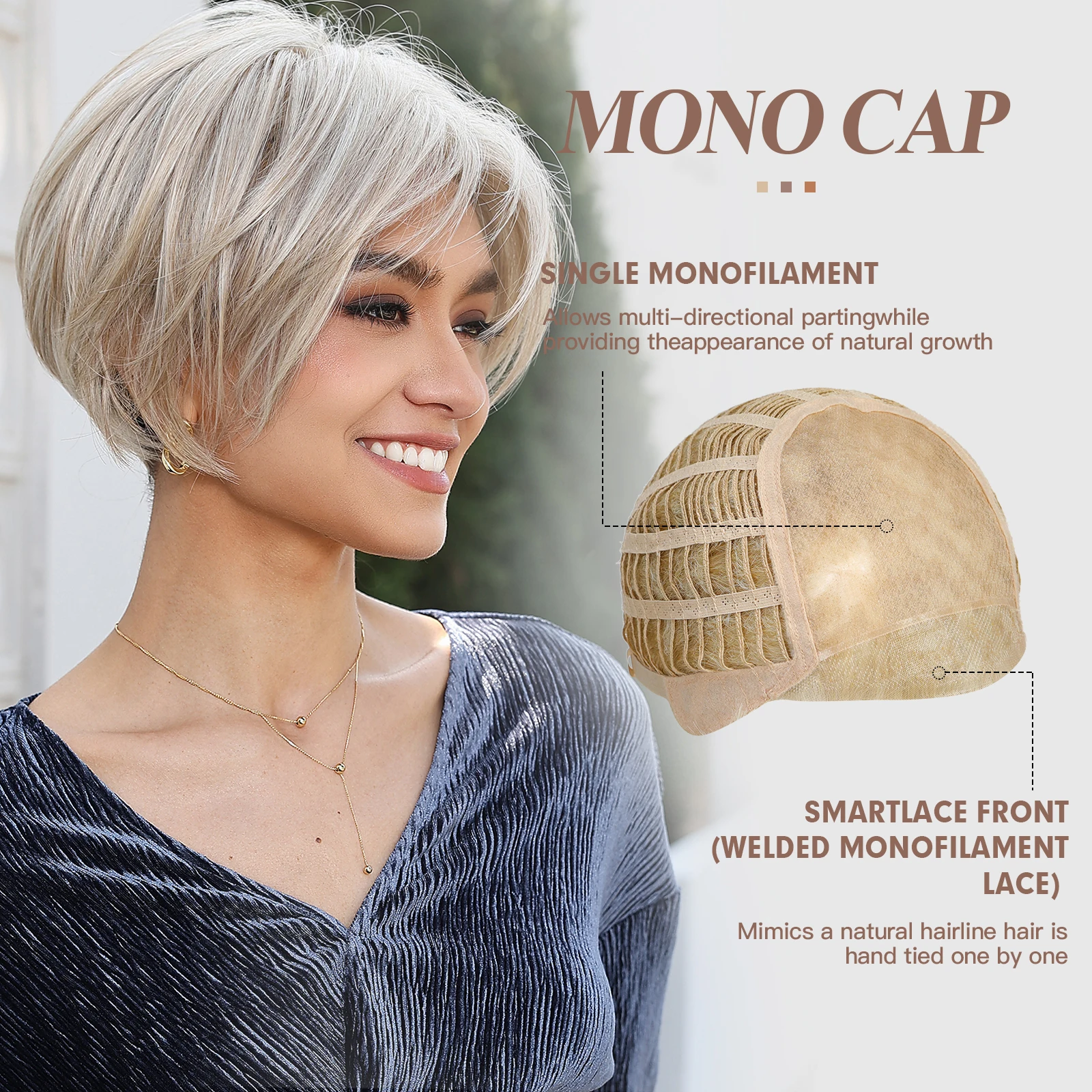 

HENRY MARGU Short Blonde Lace Front Wigs for Women Monofilament Top Wig Free Parting Natural Looking Heat Resistant Futura Wig