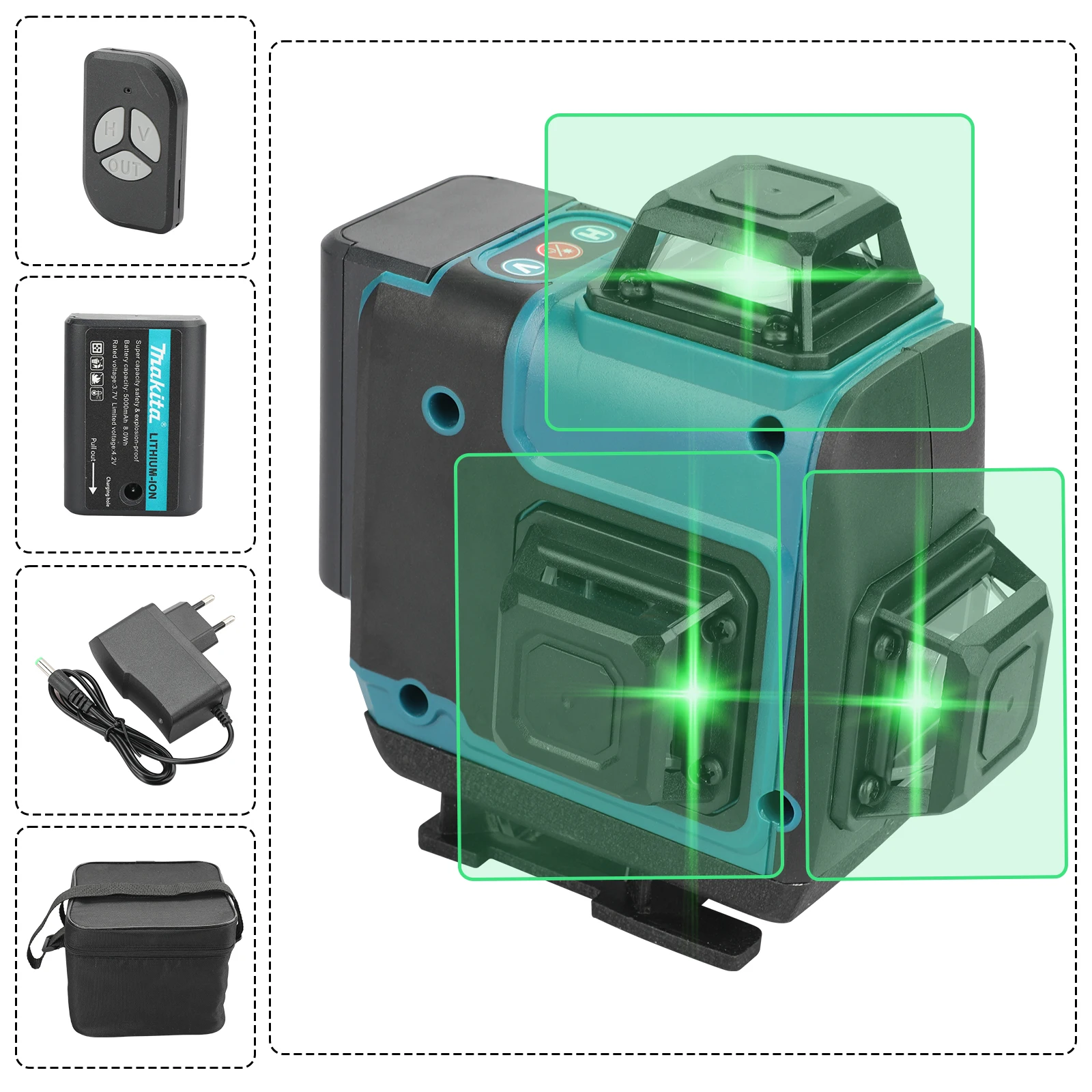 Makita-láser de luz verde de nivel de 16 líneas de alta precisión, herramientas portátiles de alta precisión para construcción láser 360