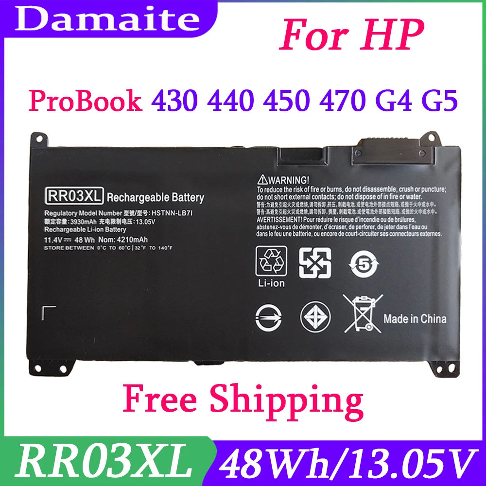 RR03XL Battery For HP ProBook 430 440 450 455 470 G4 G5 HSTNN-PB6W HSTNN-UB7C HSTNN-LB71 851477-832 Laptop 11.4V 48WH