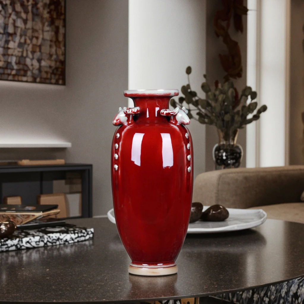 Porcelain Vase New Chinese Style Decorative Stone Texture Ancient June Red Transparent Glaze Ceramic Home