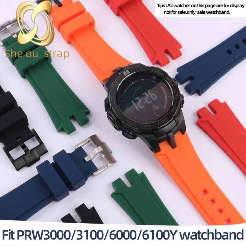 

24mm Silica Gel Watch Strap For Casio PROTREK PRW3000/3100YT/6000/6100Y Rubber Watchband Outdoor Sport Men's Watch