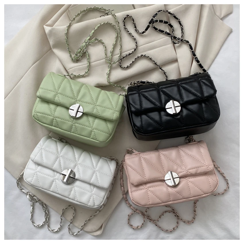 

Летняя квадратная сумка через плечо для женщин, однотонная сумка на плечо с цепочкой из искусственной кожи на пуговицах, повседневная модная женская сумка