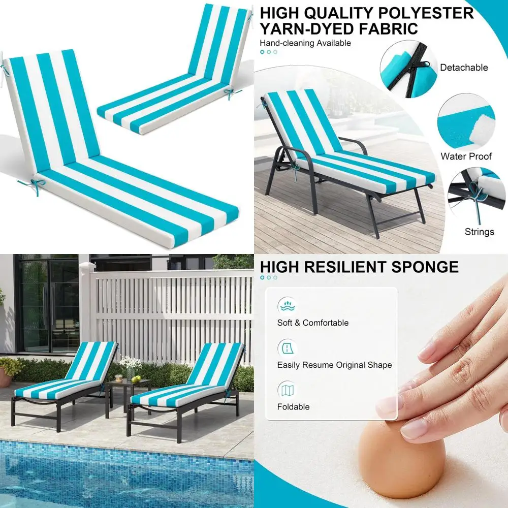 

Outdoor Patio Chaise Lounge Cushions Set of 2, Water-Resistant Cushions for Outdoor Furniture, Comfortable Lounge Chair Cushions