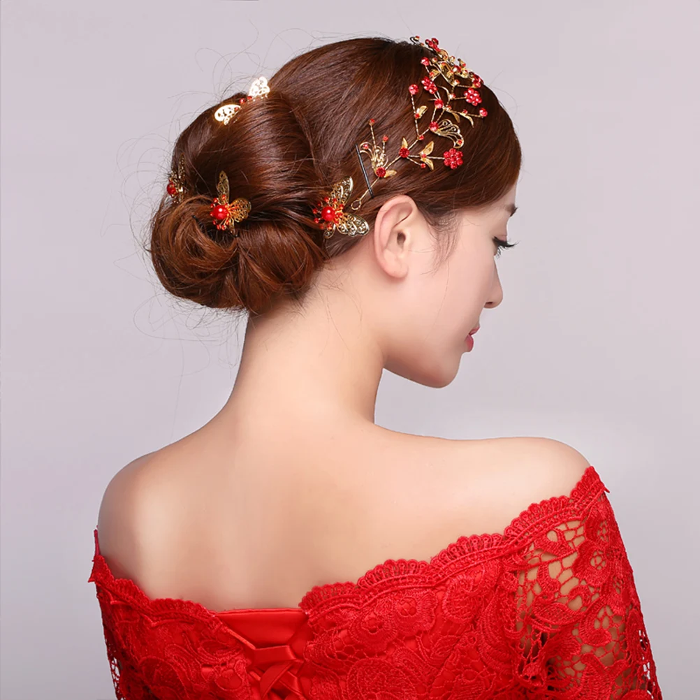 

6Pcs Butterfly Rhinestone Hairpins Elegant Vintage Bridal Hair Sticks for Wedding Party Casual Updo Hair Chopsticks Golden