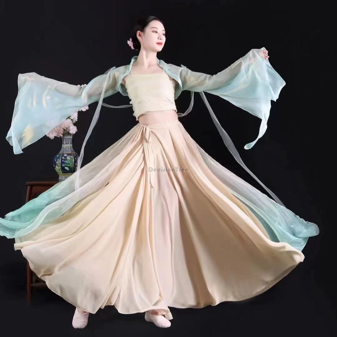 

2024 performance dress chinese imporved gauze hanfu dance dress elegant loose style women classical training dress hanfu w788