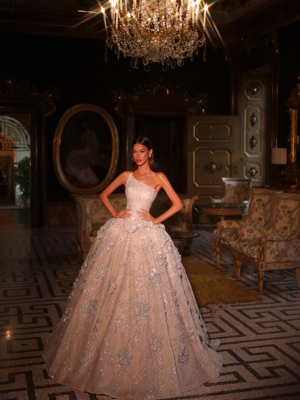 Vestidos De NHigh End 3D Floral Sequin Bridal Gown 2026 One Shoulder Royal Court Style Puffy Wedding Dress Vestidos De Novia