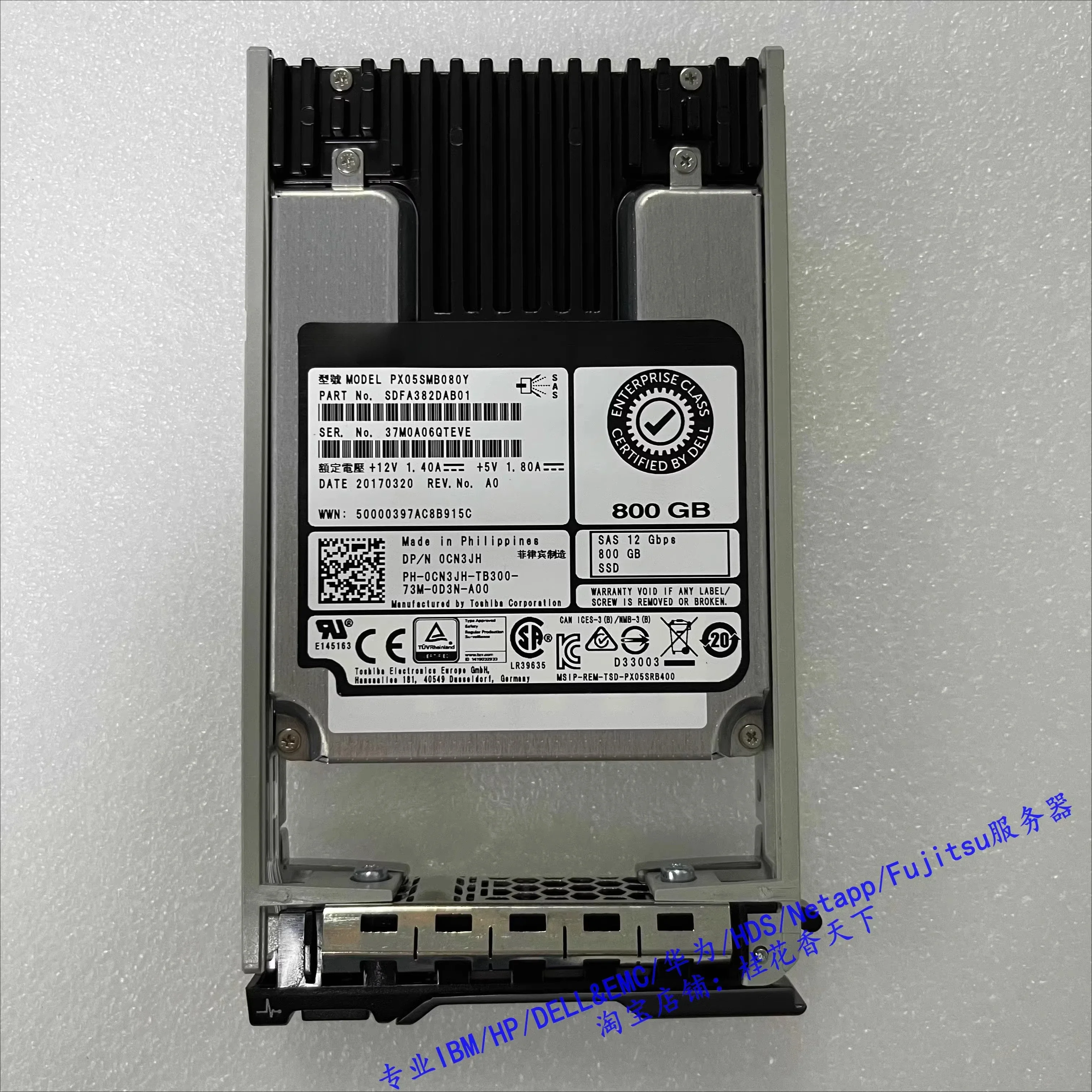 Utilizzato per Dell 800G SAS 12G SSD 0CN3JH PX05SMB080Y SSD