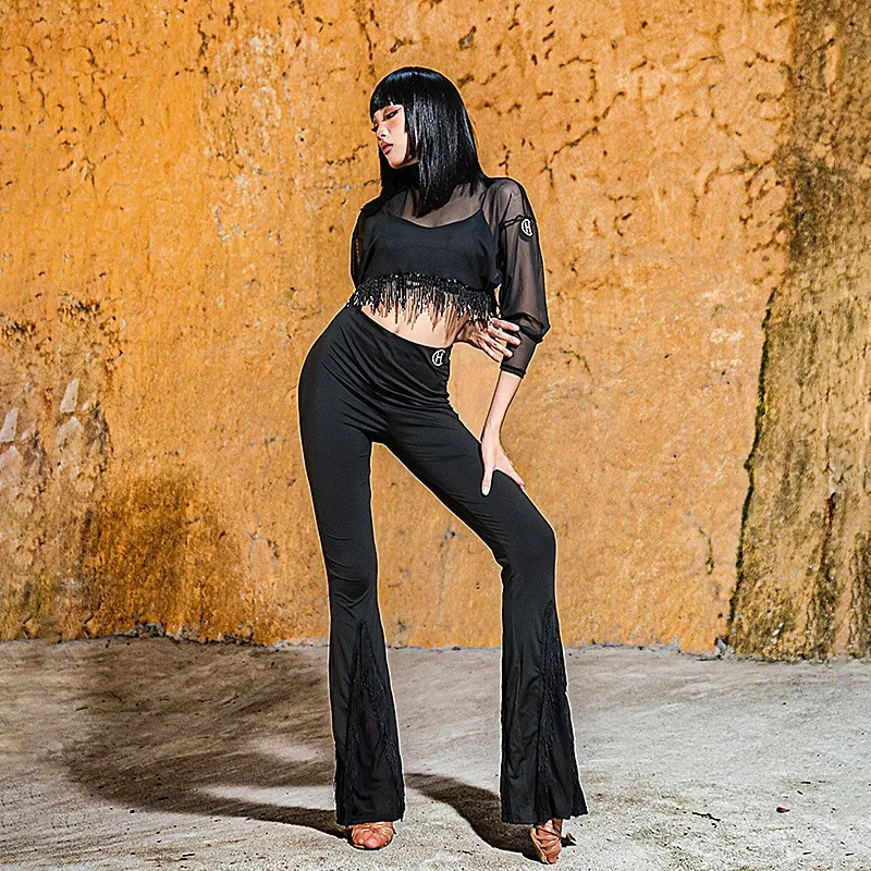 ชุดเต้นลาตินแบบสั่งตัด ชุดซ้อมเต้นเซ็กซี่ เอวสูง ผ้าตาข่าย สำหรับเต้นชาช่า แซมบ้า แทงโก้ รุมบ้า