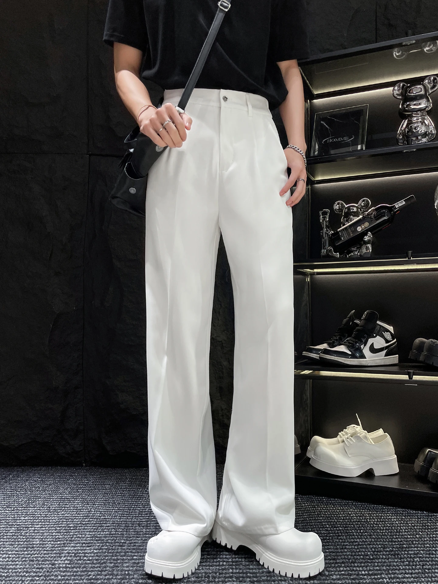 

Белые повседневные прямые мужские брюки-костюм, не мнущиеся, длинные, бренд HOMME, молодежный стиль, осенний сезон, китайского производства