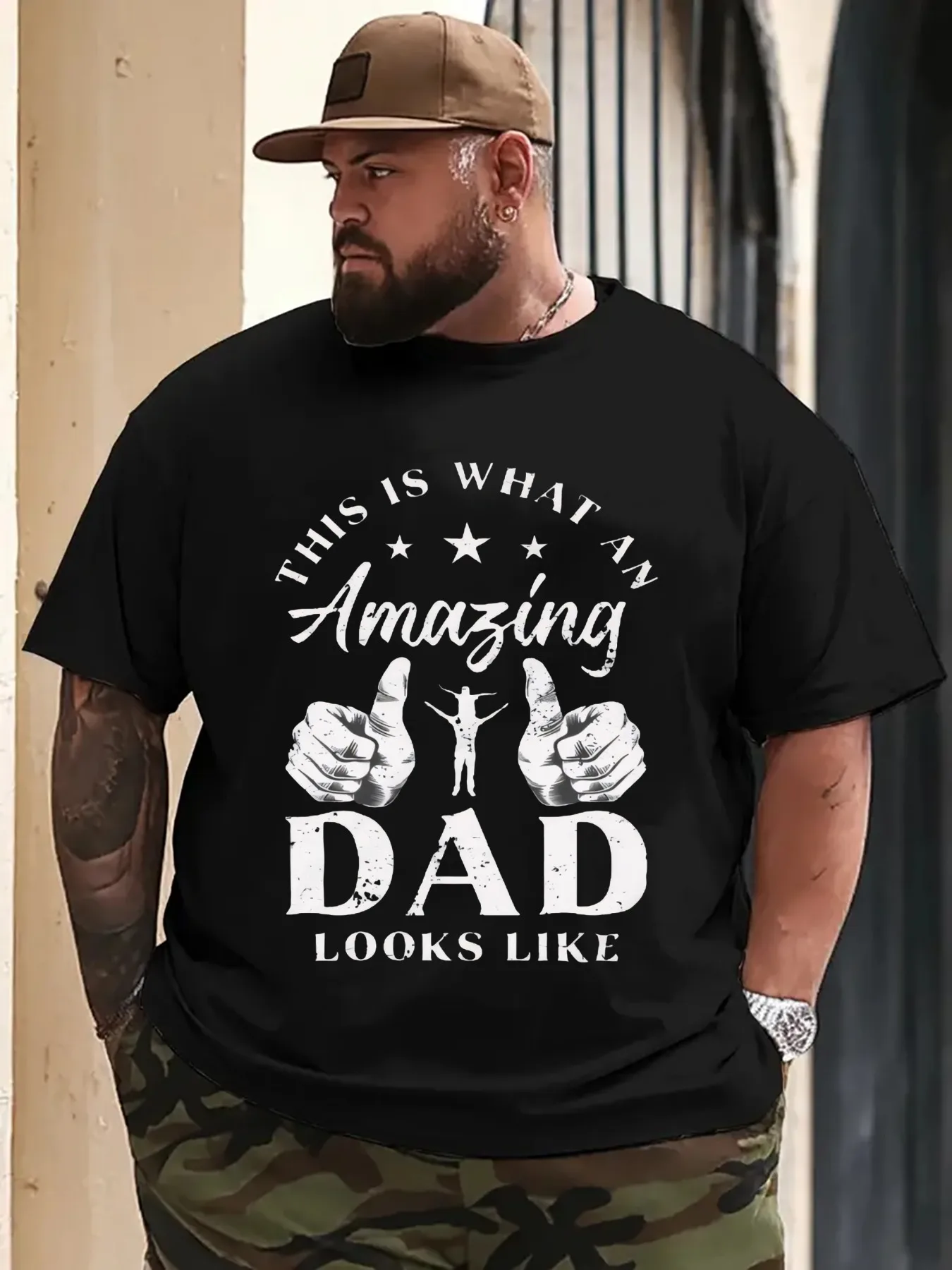 

Top Pick100 Pure Cotton 180g Short Sleeve T-Shirt Black Amazing Dad Print Gift for Father's Day