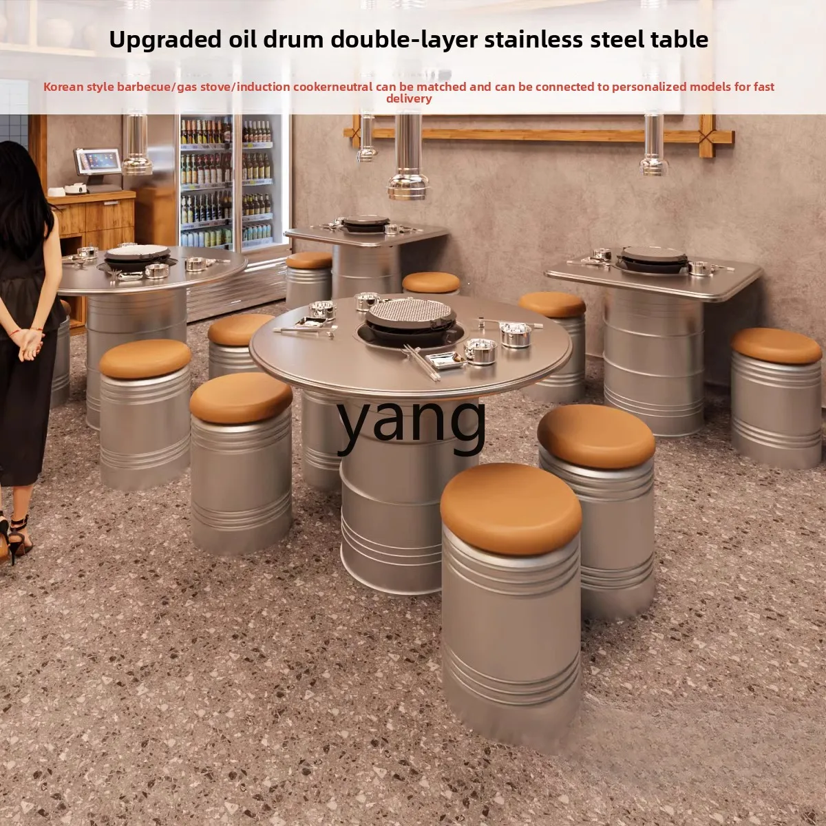 LMindustrial style barbecue restaurant dining table and chairs integrated table