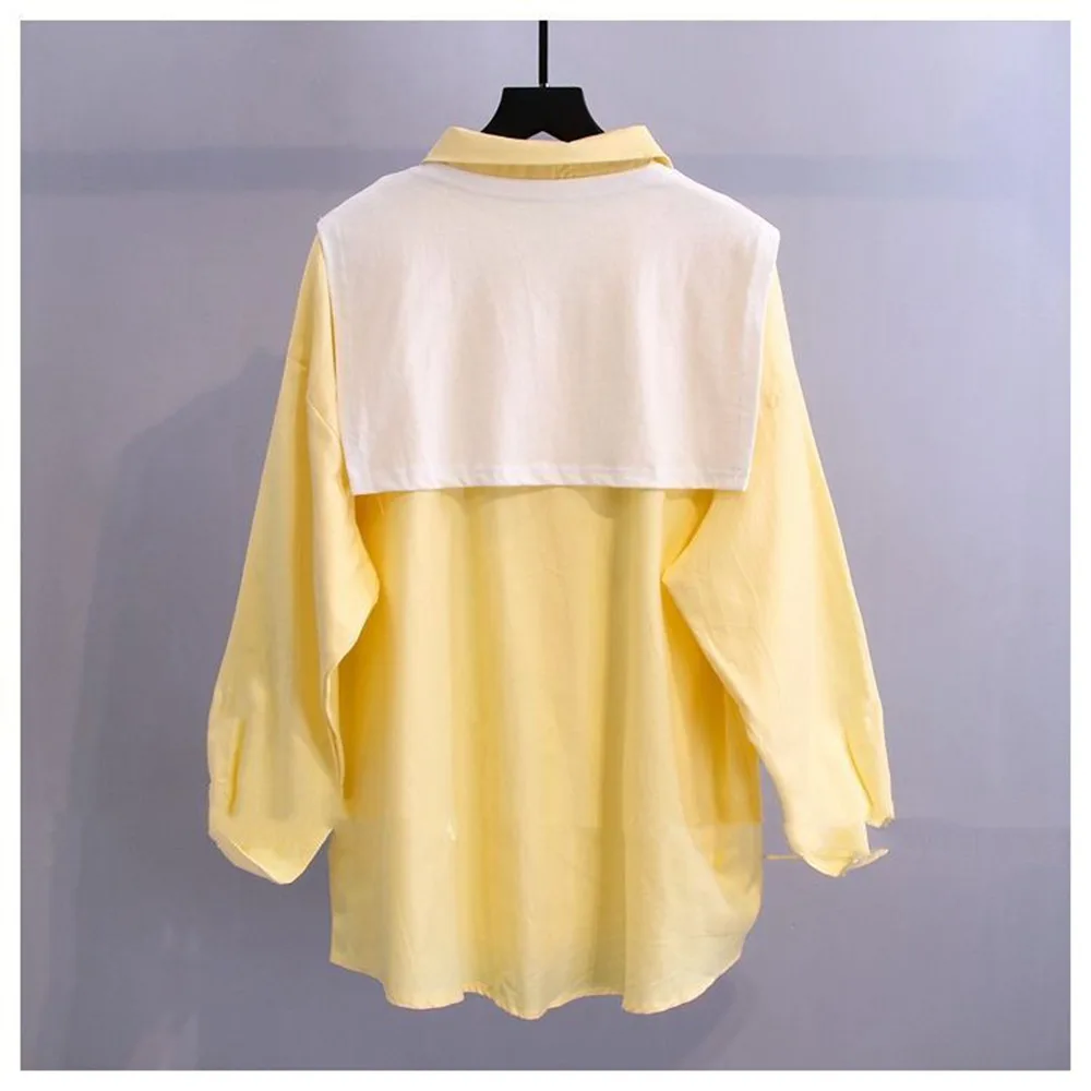 Plus Size 5XL 150KG Autumn Women Solid Shirt Turn Down Collar Long Sleeve Women Tops Two Pieces Oversized Elegant Women Blouses