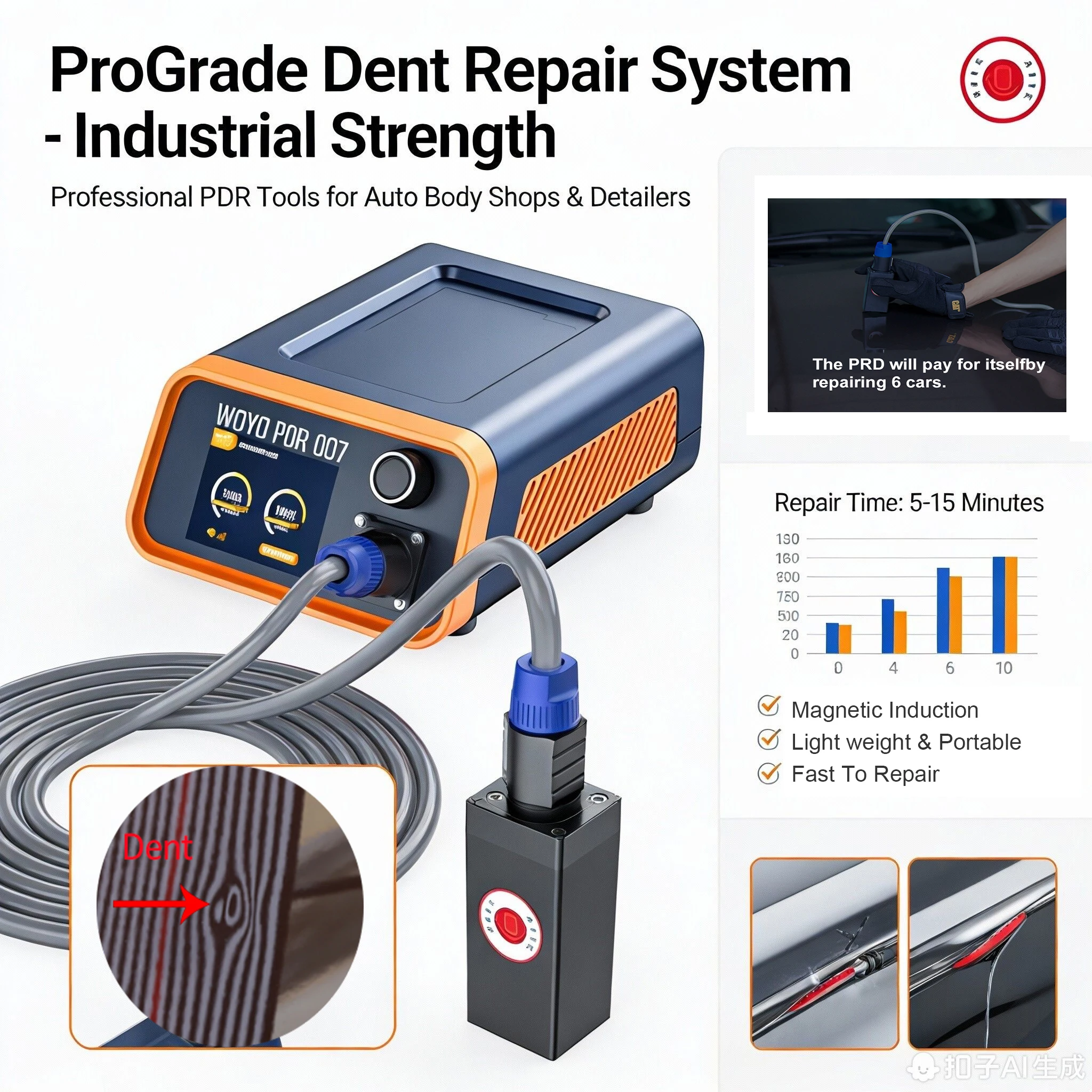 Original WOYO PDR007 Car Dents Repairer - Non-invasive Paint Electromagnetic Repair Device With CE