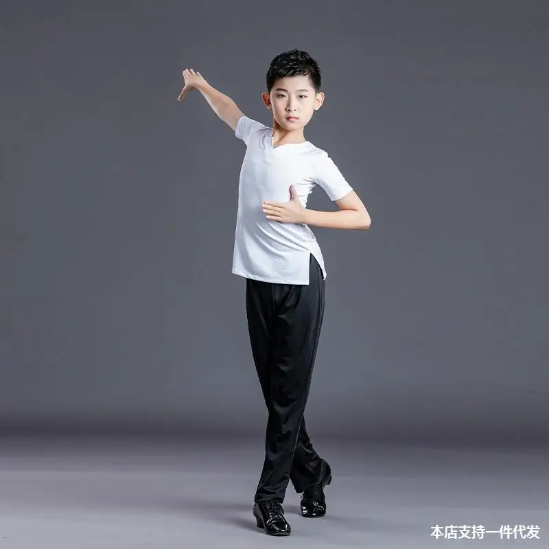 Boys dance costume set, children's Latin dance practice suit, men's growth short sleeved Latin dance costume, performance suit,