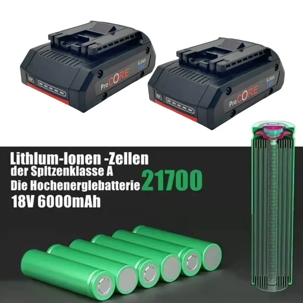 100% New For BOSCH 18V ProCORE Li-ion Battery 21700 6.0Ah Replacement for Professional BAT609 BAT618 with BMS