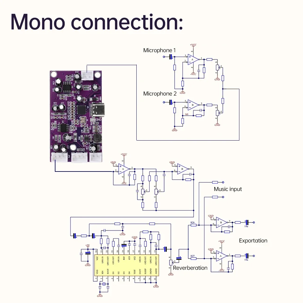 Moduł cyfrowego pogłosu DSP DC12-18V, redukcja piszczenia, komputerowe strojenie, efekty dźwiękowe, miksowanie, modyfikacja konsoli audio, płyta audio. — zdjęcie 5