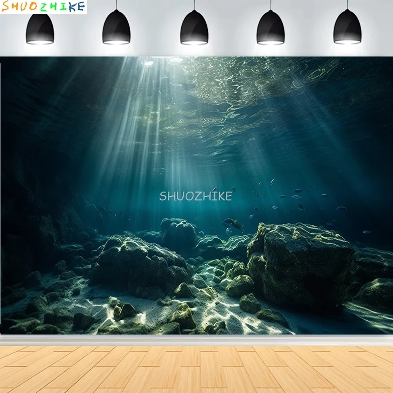 Подводная сцена, демонстрирующий коралловый фон для фотосъемки, солнечный свет, сияющая вода, рыбы, лучи, океанский риф, фотофон OE-05