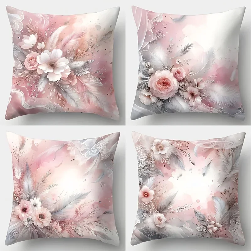 Home Decor Floral Feather Pillowcase Elegant Decor Pattern Cushion Cover Suitable Sofa Bedroom Car Pillow Cover