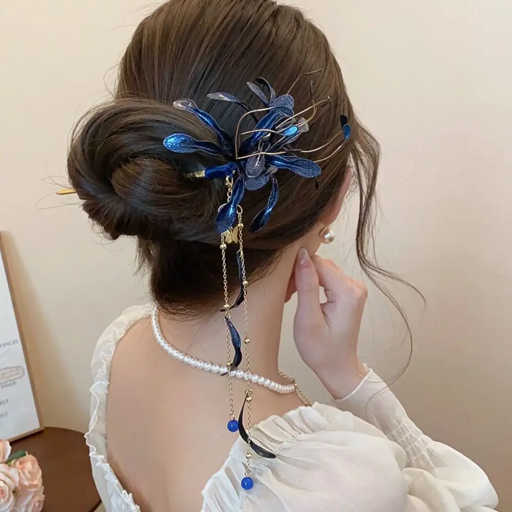สไตล์จีน Spider Lily ดอกไม้ผม Sticks Super Fairy งานแต่งงานหยดน้ํามันพู่ Hairpins Vintage Hanfu ตะเกียบ