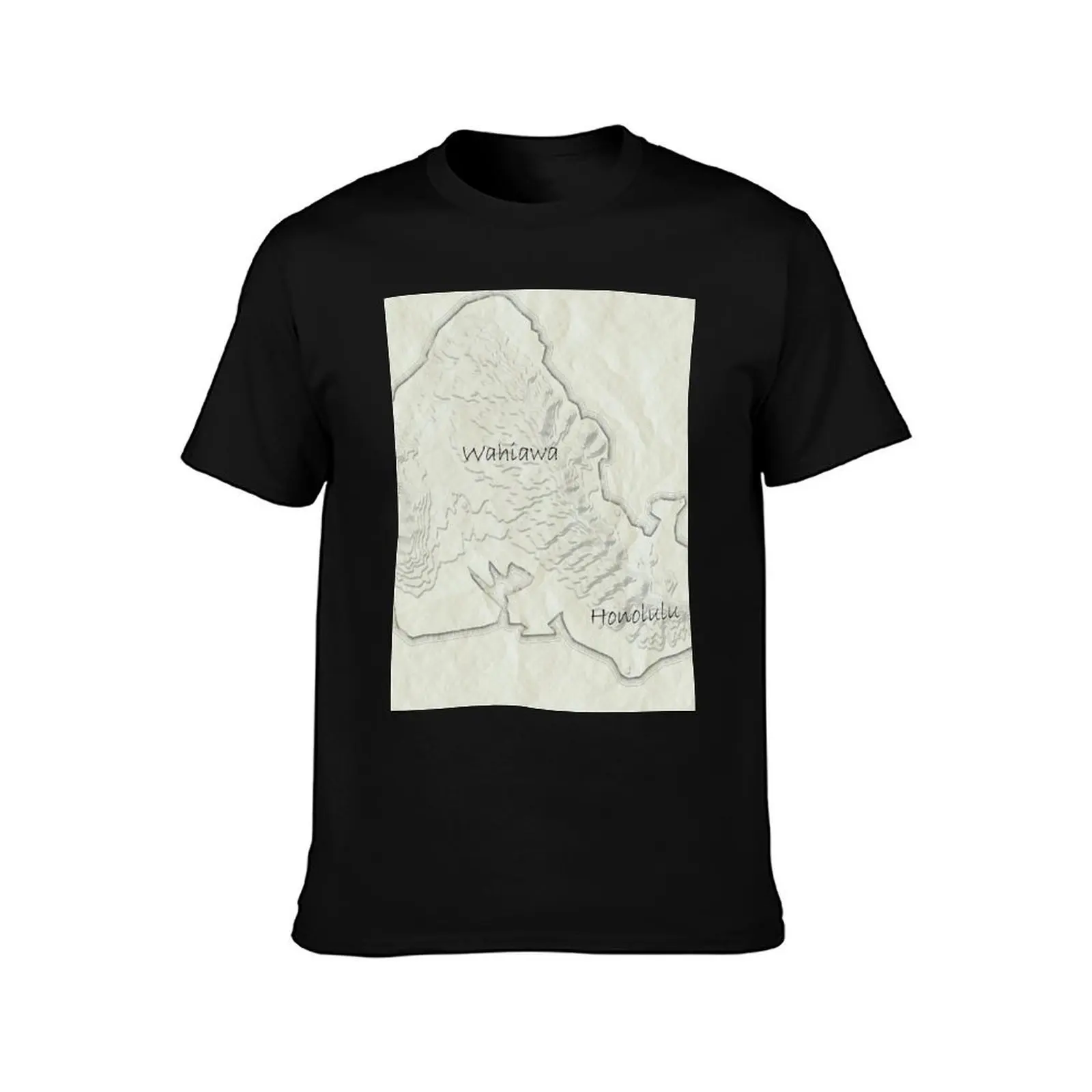 Topographic Map of Honolulu, Hawaii T-Shirt Retro Style Print Casual Top T-Shirt