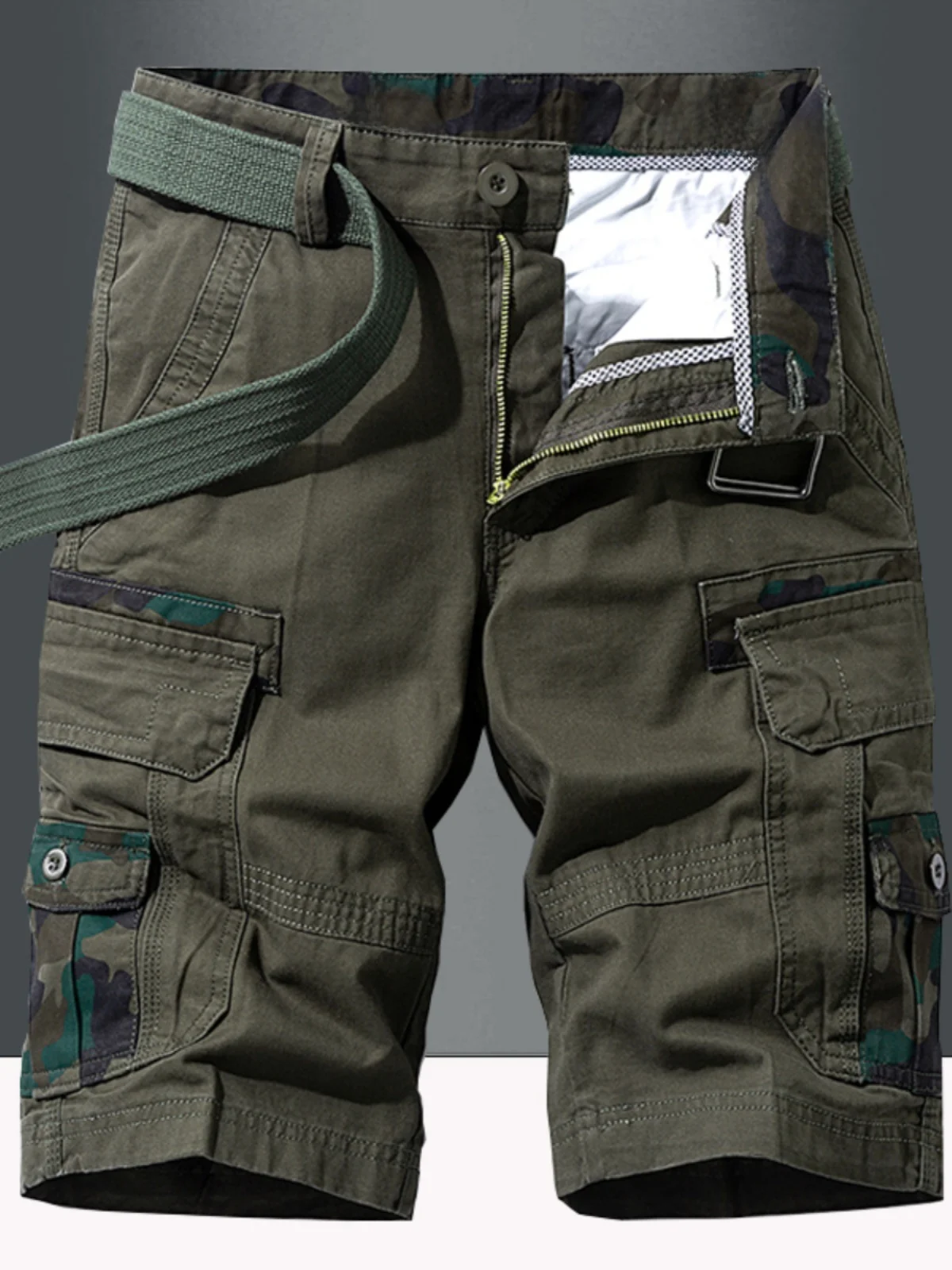 Summer New Camouflage Military Style Workwear Loose Straight Leg Trendy Washed Cotton Five-Point Pants for Men