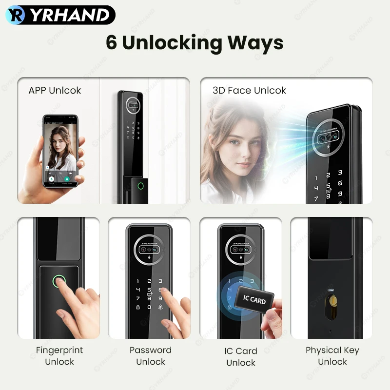 YRHAND-Sistema de Intercomunicação de Áudio Totalmente Automático, Nfc, Fechadura de Impressão Digital, Tuya Face, Bloqueio Digital Inteligente