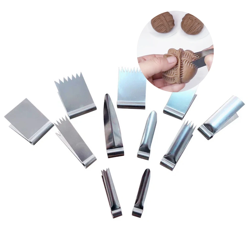 11-piece stainless steel pottery texture clip peanut walnut nut model clip pottery modeling tool ultra-light clay printing tool