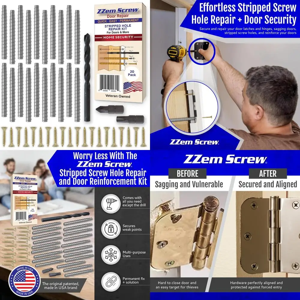 

Ремкомплект дверных петель — 20 шт. в упаковке стальных винтов 9x3 для постоянного ремонта — усиление дверных петель и стопорных пластин — простое решение