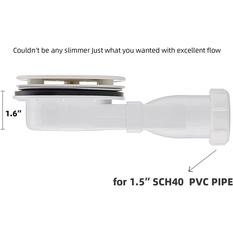 AT63-2X Low Profile Shower Drain Chrome Plated ABS Shower Tray Siphon Slim Drain 90Mm 36 L/Min Water Flow, Trap Side Drain