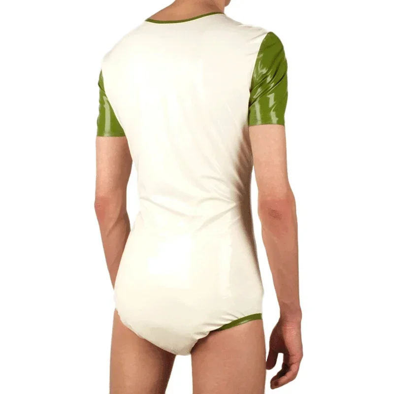 Body de látex Sexy verde manzana y blanco, botones de pañal, traje de gato de goma, traje Zentai Cosplay