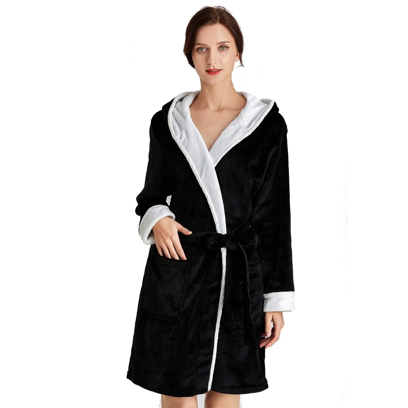 

Female Flannel Thick Robe Nightwear Winter Warm Sleepwear Nightgown Women Coral Fleece Bathrobe Gown Loose Hooded Christmas Gift