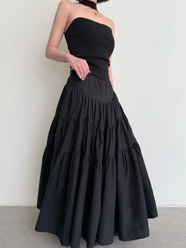 

Платье-макси из хлопка для женщин, асимметричное, А-силуэта, с расклешенным подолом, с завышенной талией, для офиса, с эффектом стройности