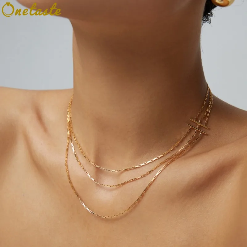 

925 Sterling Silver Tri Rows Chain Sparkling Choker Necklace For Women Trendy Dainty 38cm Multilayered Link Necklaces Party Gift